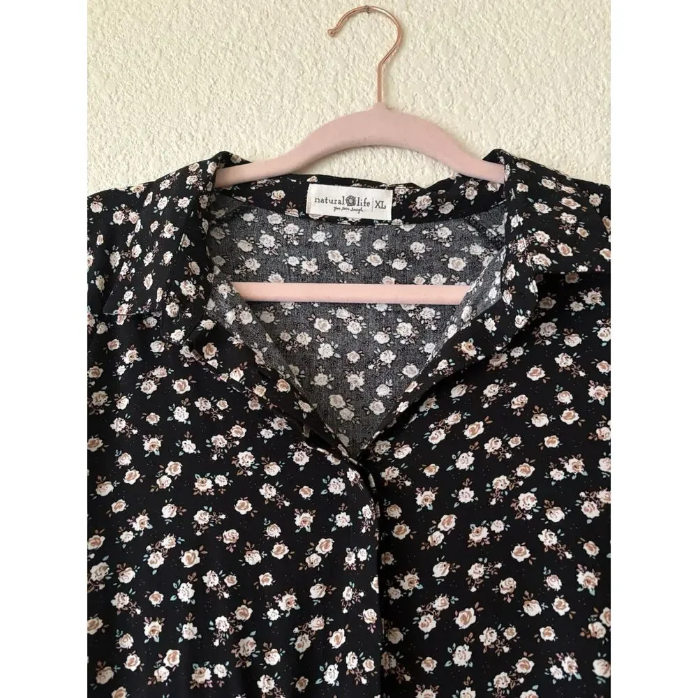 Natural Life Rebecca Midi Dress Black Cream Roses Size XL Cottagecore Floral - Picture 5 of 8